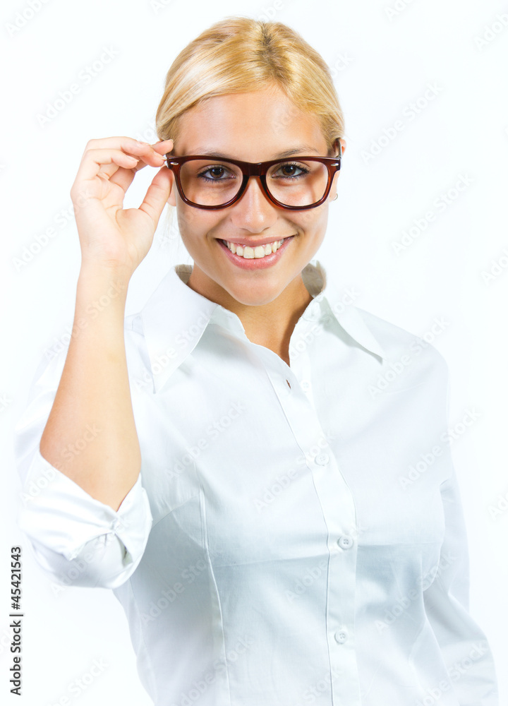 Portrait of beautiful secretary with glasses