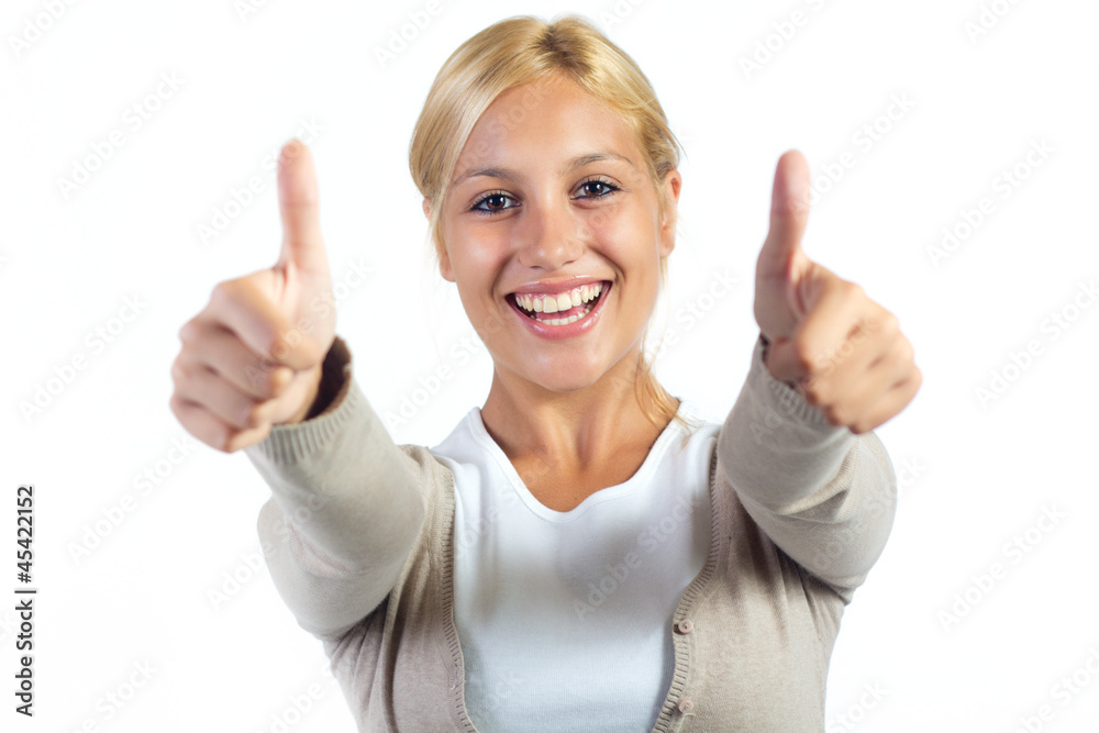 beautiful blond woman making success gestures beautiful blond woman making success gestures