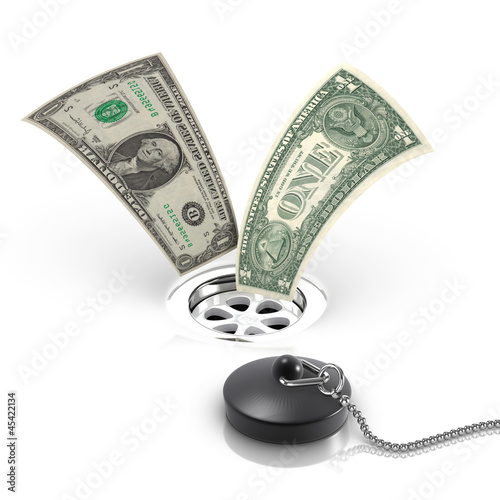 3d Dollars flowing down the drain