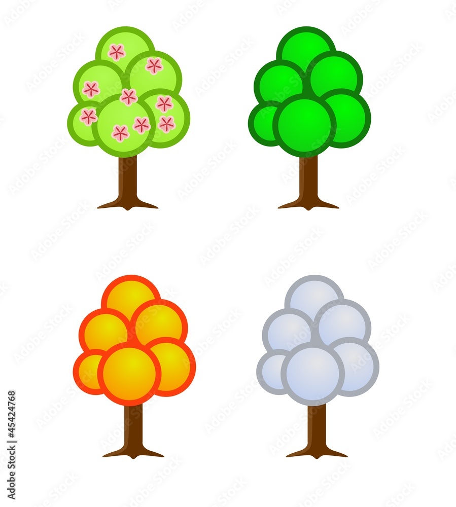 Cartoon tree set, four seasons Stock Vector | Adobe Stock