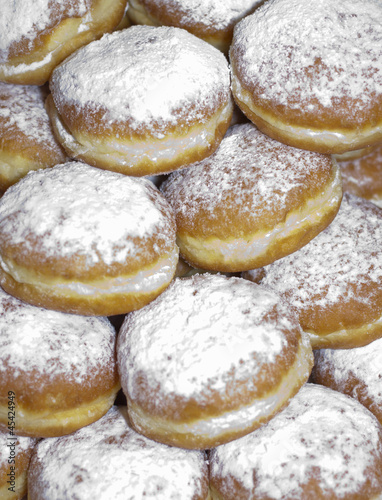 Traditional fresh baked donuts closeup