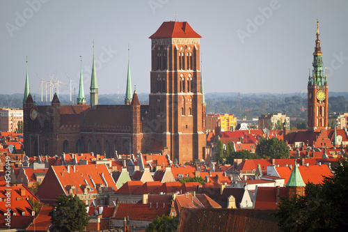 Panorama of old town of Gdansk with historic buildings, Poland