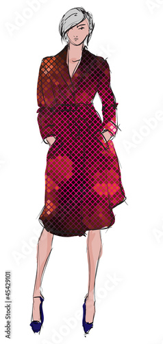 SKETCH. fashion girl. Hand-drawn fashion model