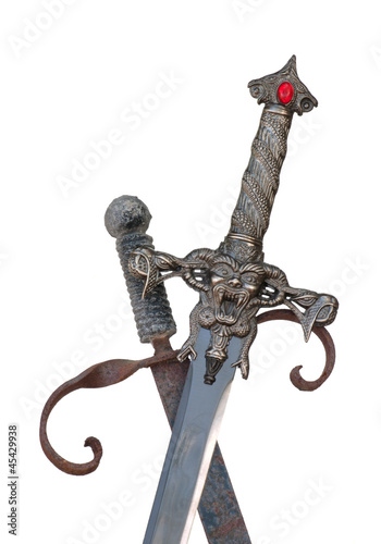 Canvas Print Crossed swords metal upright devil handle hilt