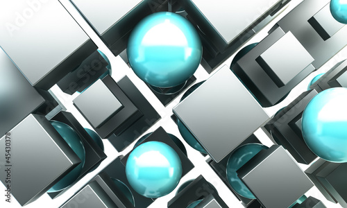 Silver 3D Blocks and spheres