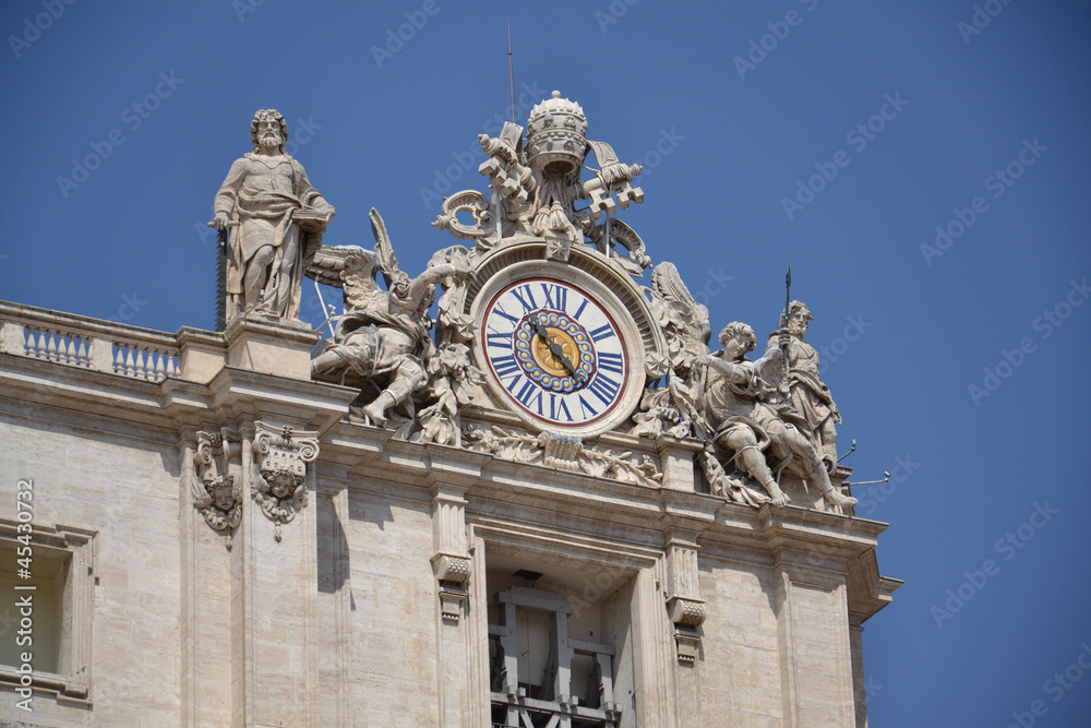 Clock on the roof of Basilica of Saint Peter in Vatican