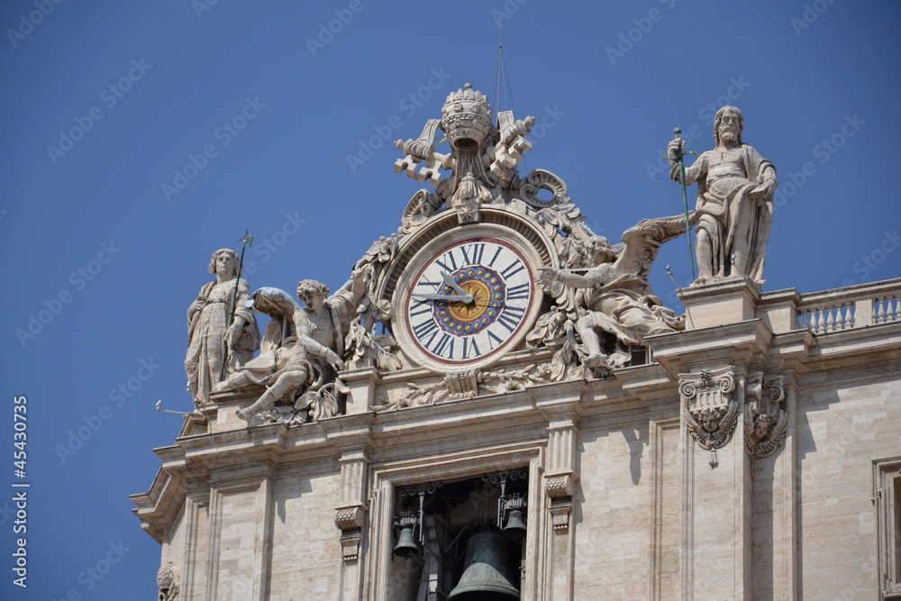Clock on the roof of Basilica of Saint Peter in Vatican