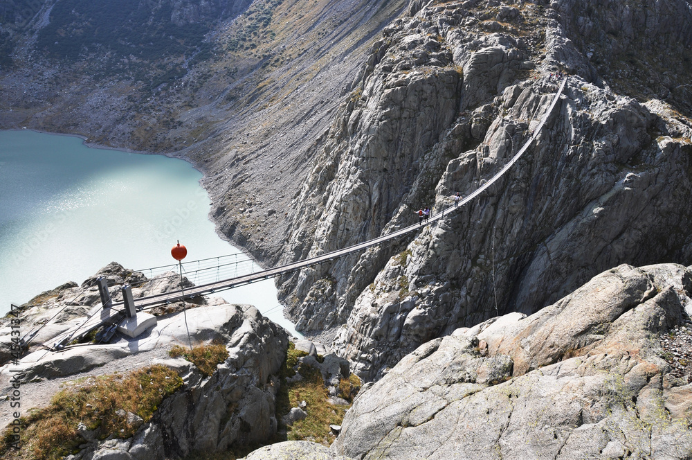 Trift, famous 170m hanging bridge. Switzerland Trift, famous 170m hanging bridge. Switzerland
