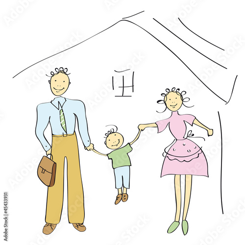 Family, child drawing ,background