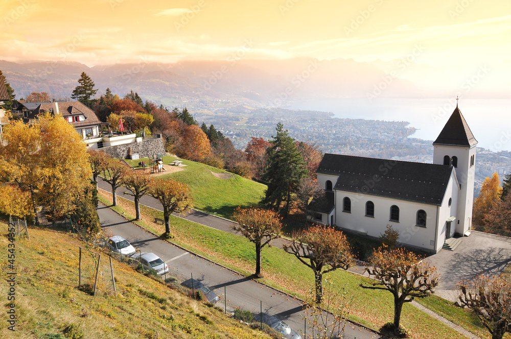 Chardonne town against Geneva lake, Switzerland