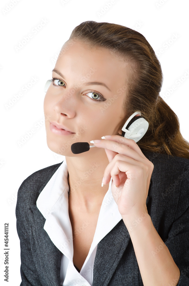 Attractive helpdesk operator on white Attractive helpdesk operator on white