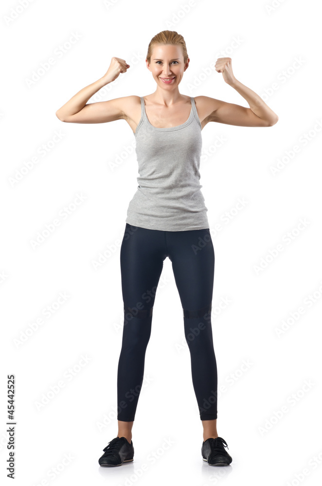 Woman doing exercises on white Woman doing exercises on white
