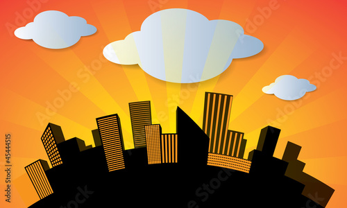 Vector city in sunset background vector image