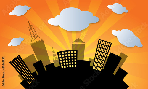 Vector city in sunset background vector image