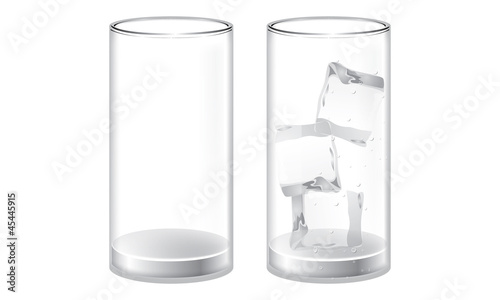 Glass of water and empty glass with ice