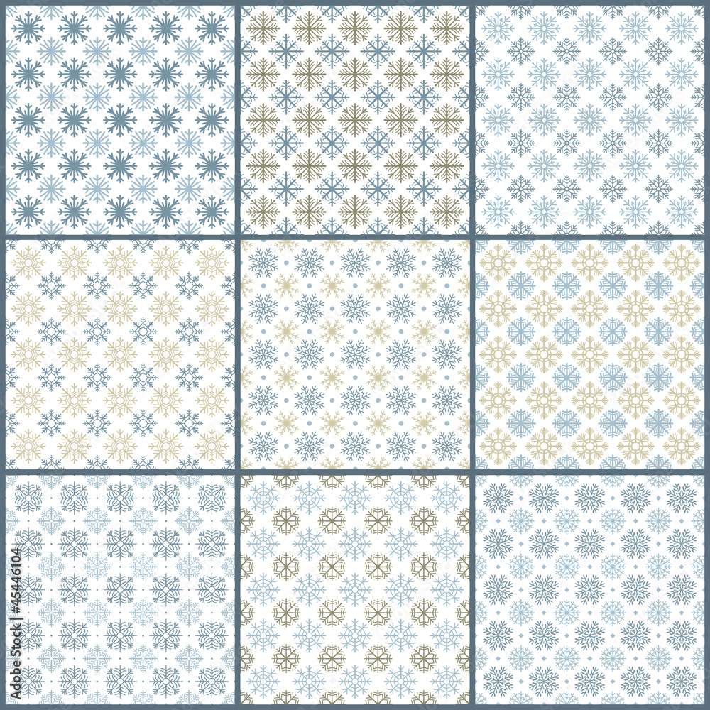 Set of 9 snowflakes pattern Set of 9 snowflakes pattern