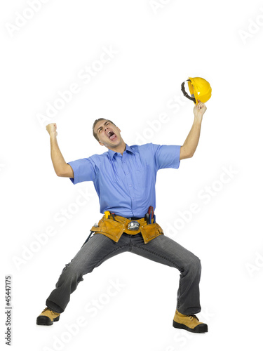 view of a worker yelling