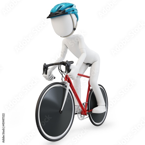 3d man with race bike on white background photo