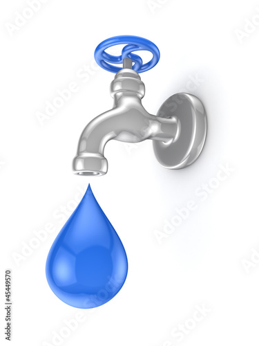 Iron tap and blue drop.