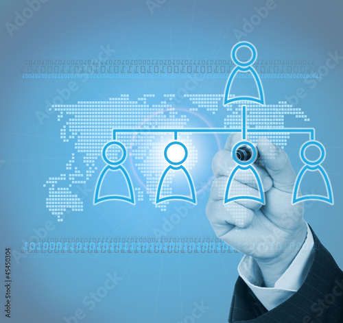 businessman drawing social network in digital age