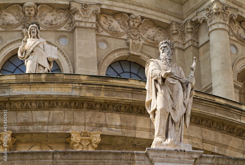 Statues on the facade of Saint Stephen's Basilica in Budapest, H