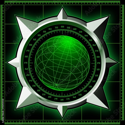 Radar screen with steel compass rose