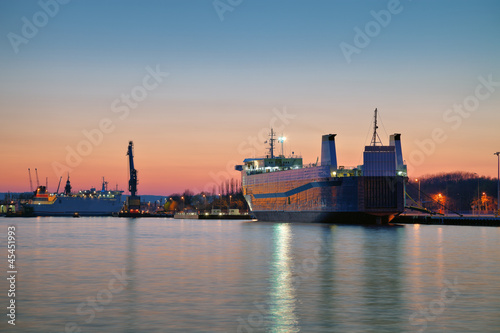 Evening in the port of Gdansk, Poland.