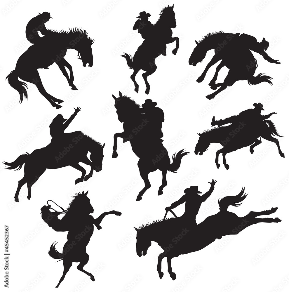 Cowboy on horse silhouettes Stock Vector | Adobe Stock