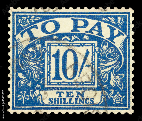 UK ten shillings to pay postage stamp, circa 1940