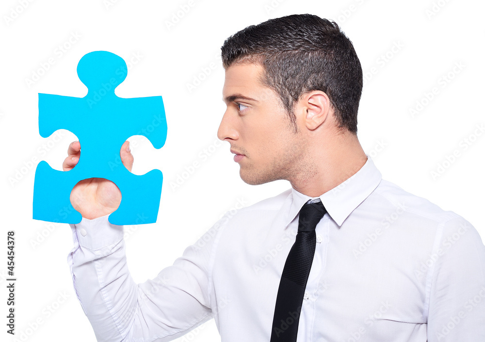 business concept homme avec puzzle bleu Stock Photo | Adobe Stock