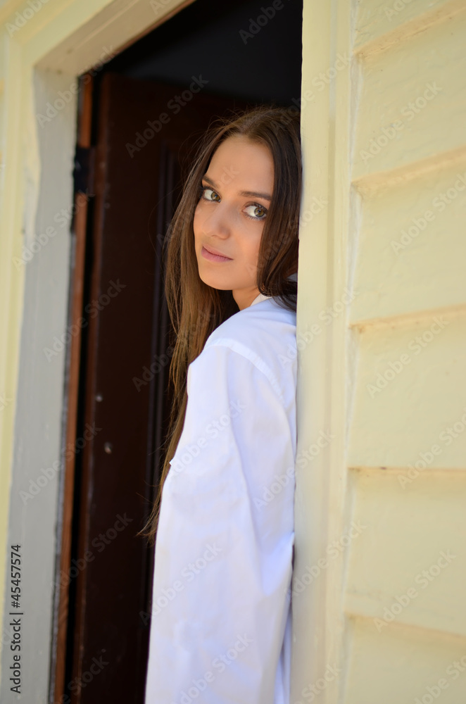 Russian girl at the door Russian girl at the door