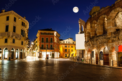 Full Moon above Piazza Bra and Ancient Roman Amphitheater in Ver photo