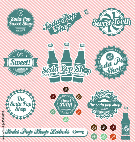 Vector Set: Retro Soda Pop Shop Labels and Badges