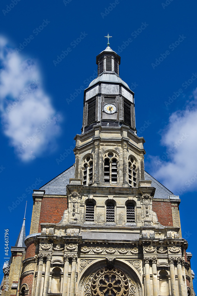 Top details of Trouville church in Normandy