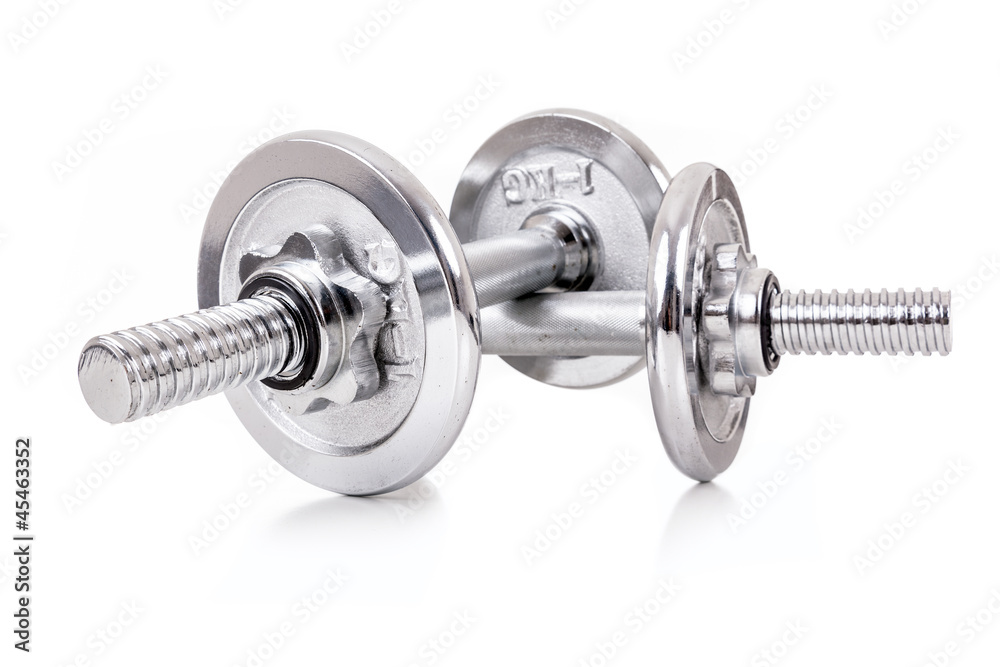 Chromed dumbbells weights over white background Chromed dumbbells weights over white background