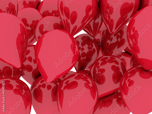 A bunch of red balloons floating. 3d illustration isolated over