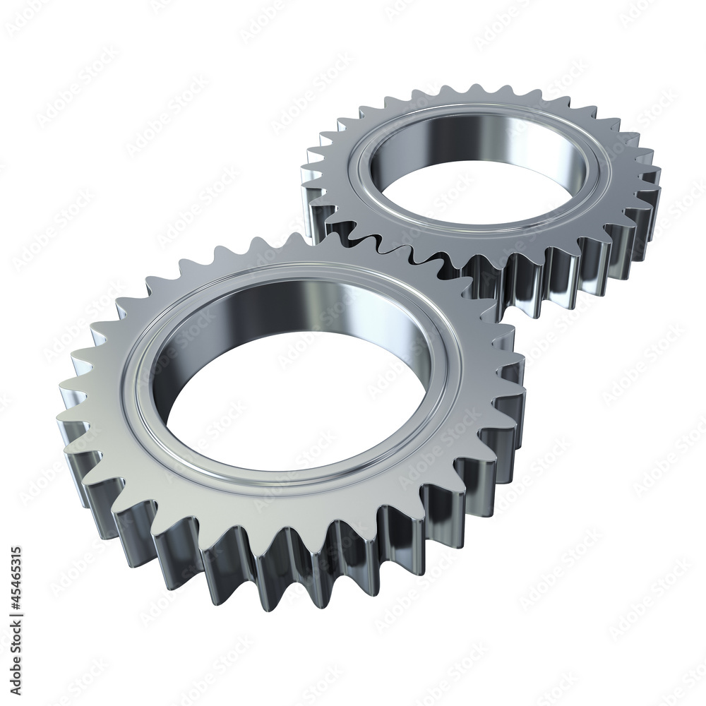 Metal gears on white background - clipping path