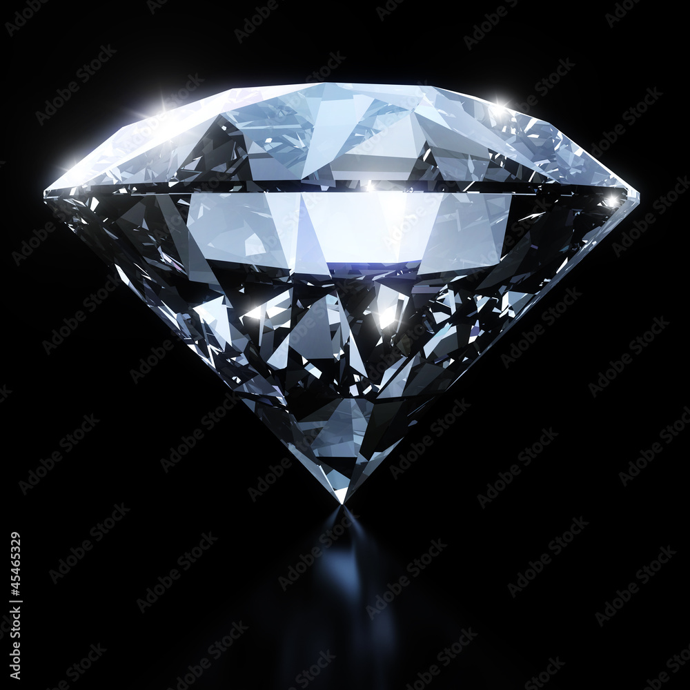 Shiny diamond isolated on black background - obrazy, fototapety, plakaty 
