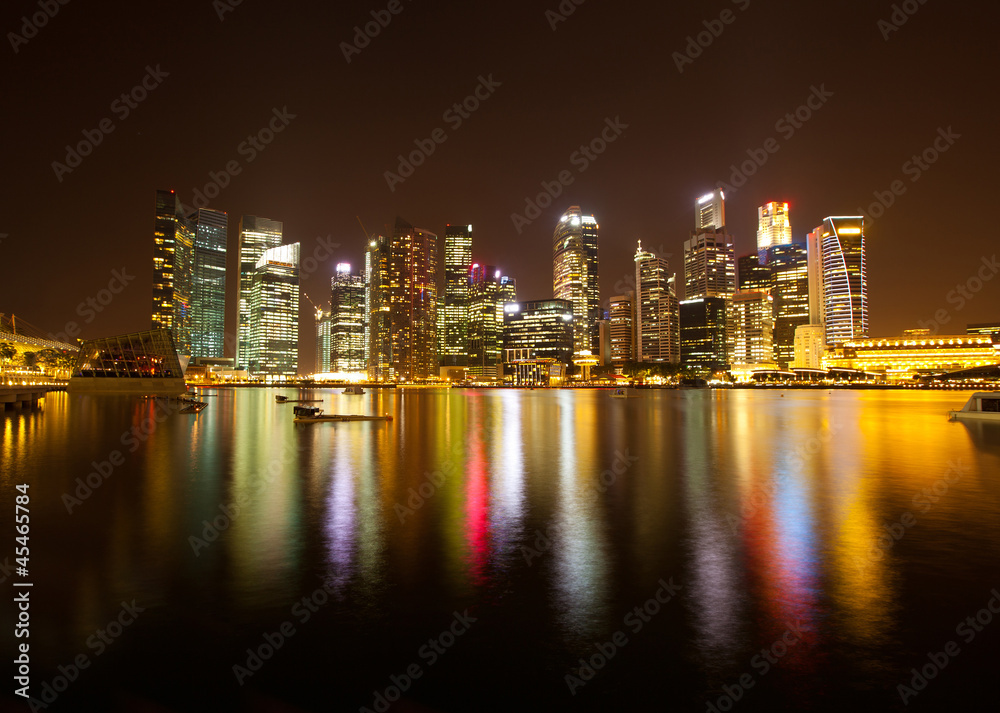 A view of Singapore business district in the night time.