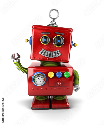 Happy vintage robot waving hello