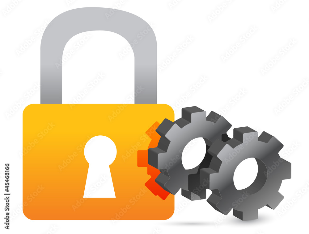 lock and industrial gears illustration lock and industrial gears illustration