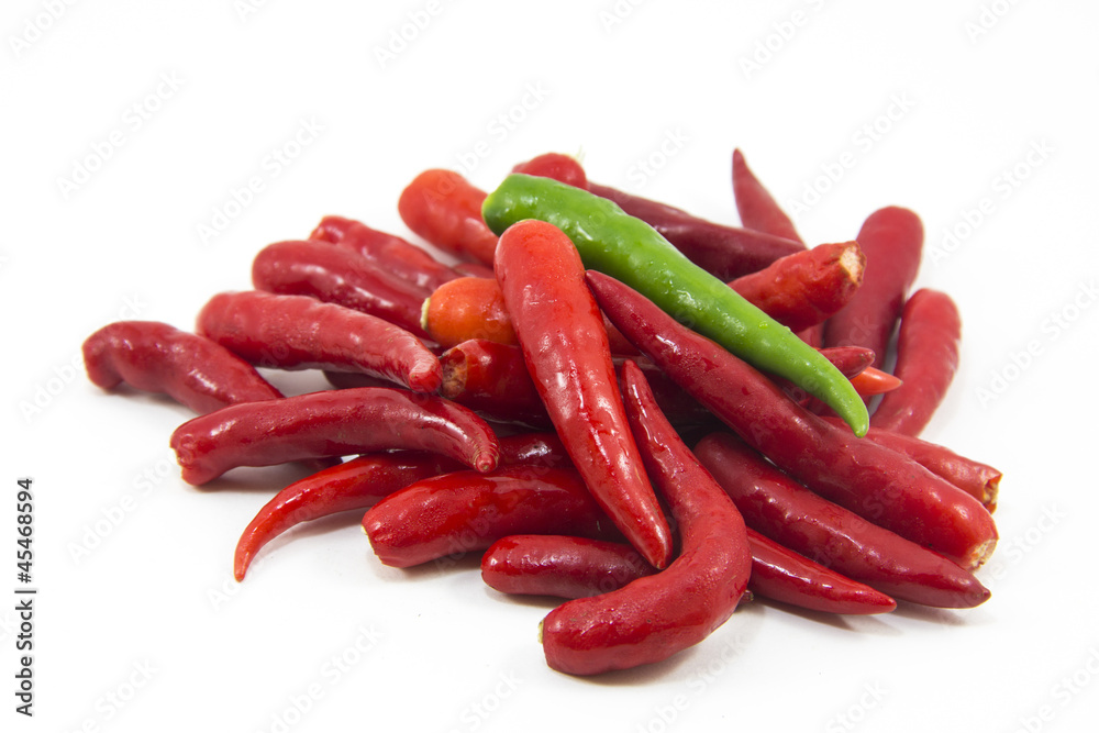 hot thai chilli peppers on white background hot thai chilli peppers on white background