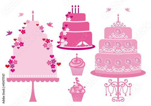 wedding and birthday cakes, vector
