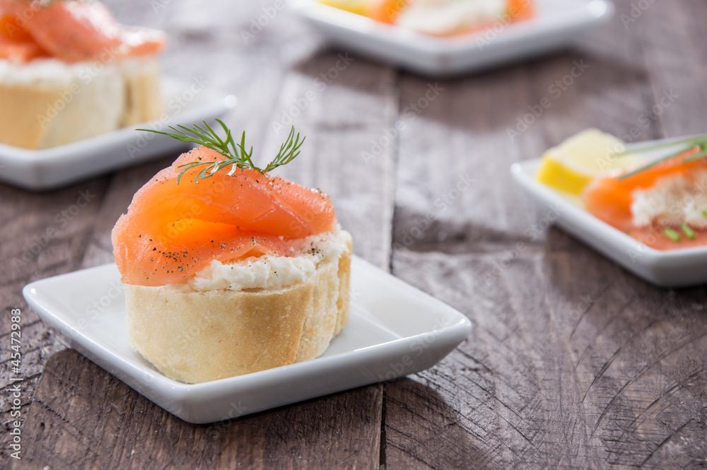 Salmon starters on small plates Salmon starters on small plates