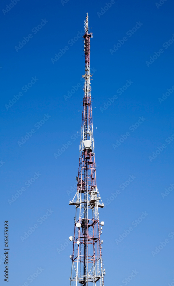 Mobile phone communication tower with devices Mobile phone communication tower with devices