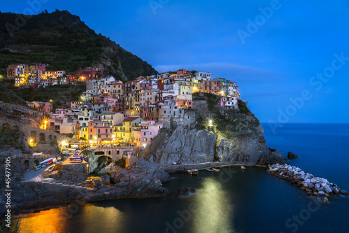 Village of Manarola at night, Cinque Terre, Italy