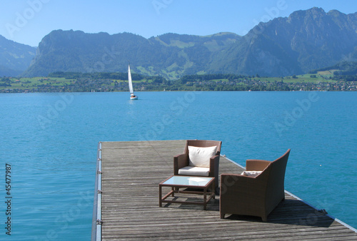 Romantic view to the lake Thun, Switzerland © HappyAlex