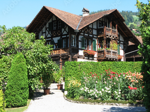Traditional wooden Swiss house #45478188