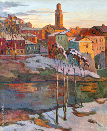 the city landscape of Vitebsk drawn with oil on a canvas