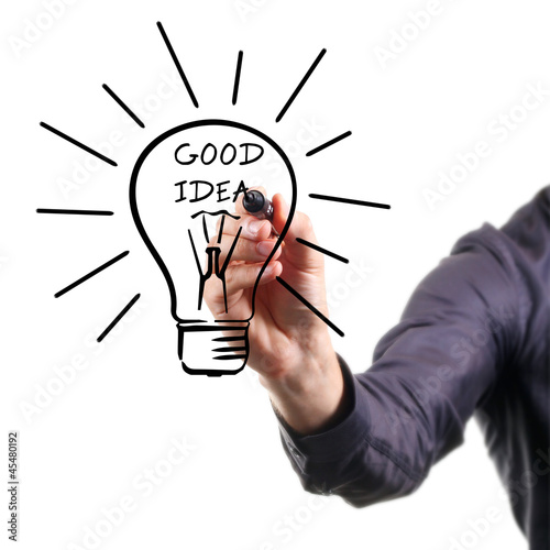 hand drawing light bulb - good idea concept